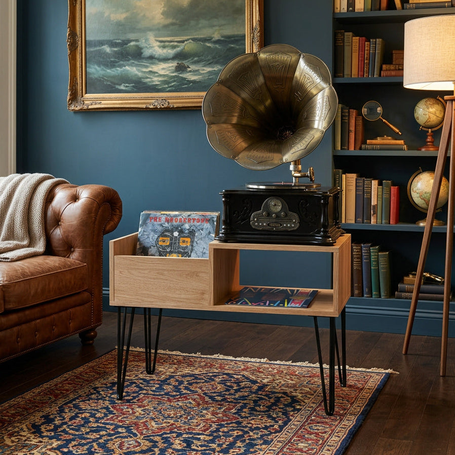 VINYL RECORDS STORAGE AND TURNTABLE STAND