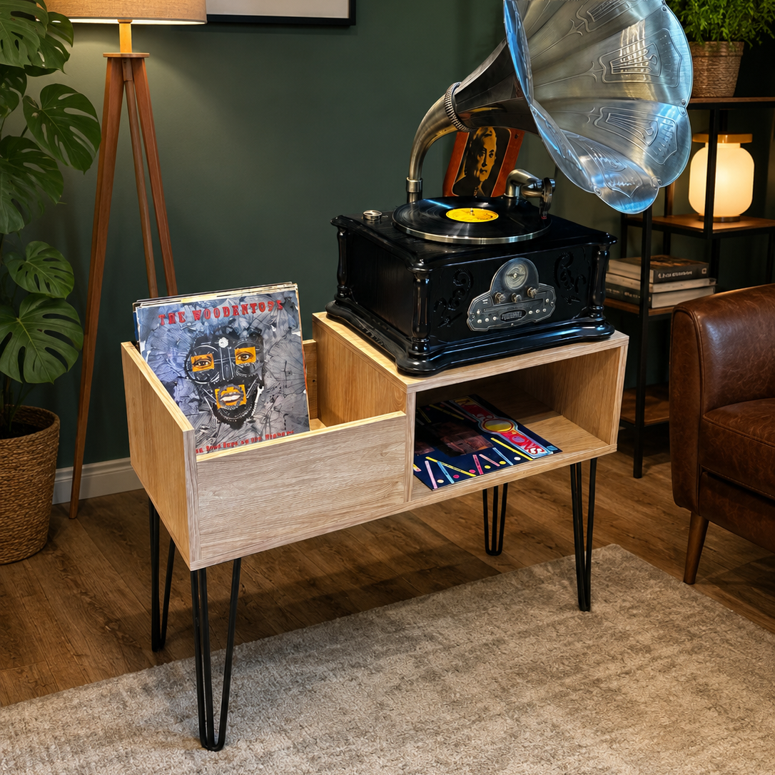 VINYL RECORDS STORAGE AND TURNTABLE STAND